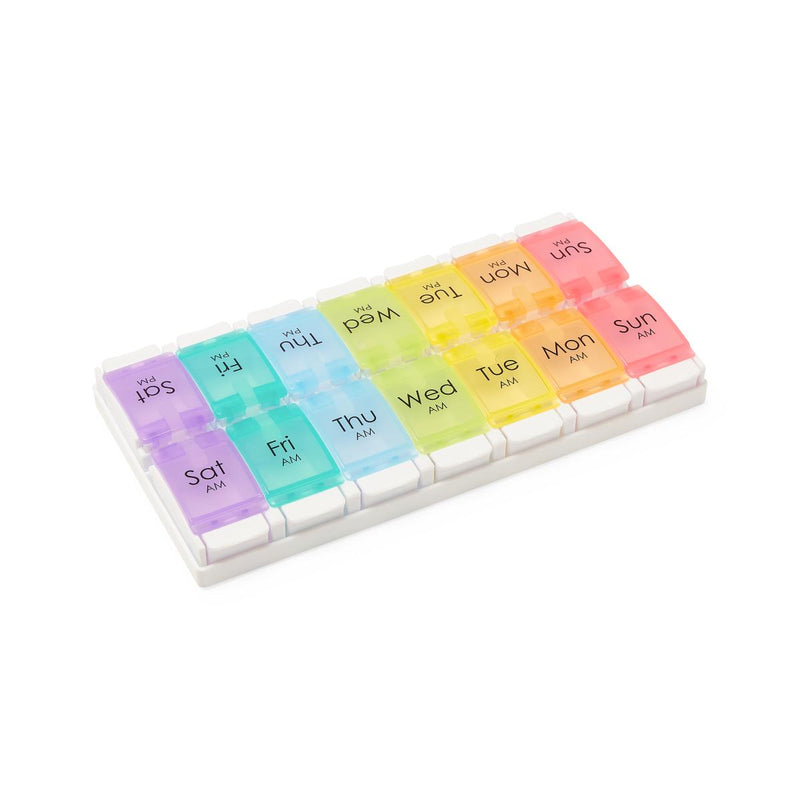 7-Day Pill Organizer with Easy Push Buttons, Multicolor, 2X Per Day