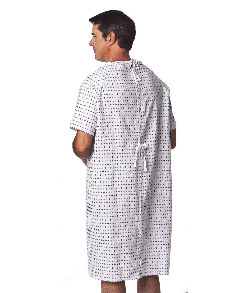 Traditional Patient Gown with Straight Back, Ties, Star Print, One Size Fits Most