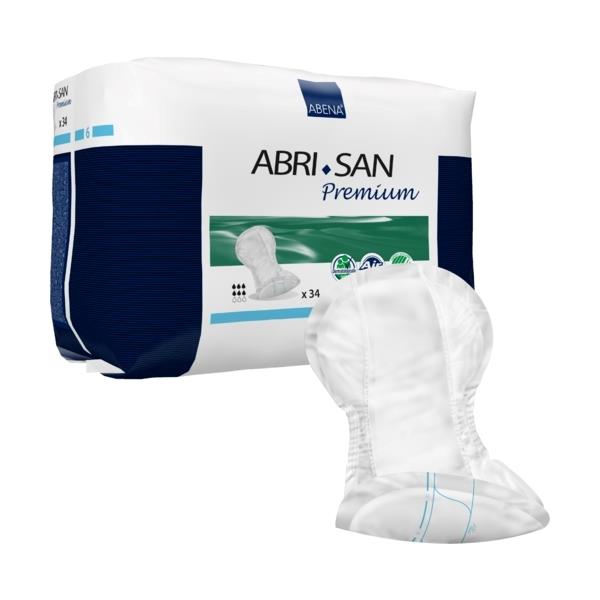 Abena Abri-San Premium Incontinence Insert Pads, Moderate Absorbency, Size 6, Bag of 34