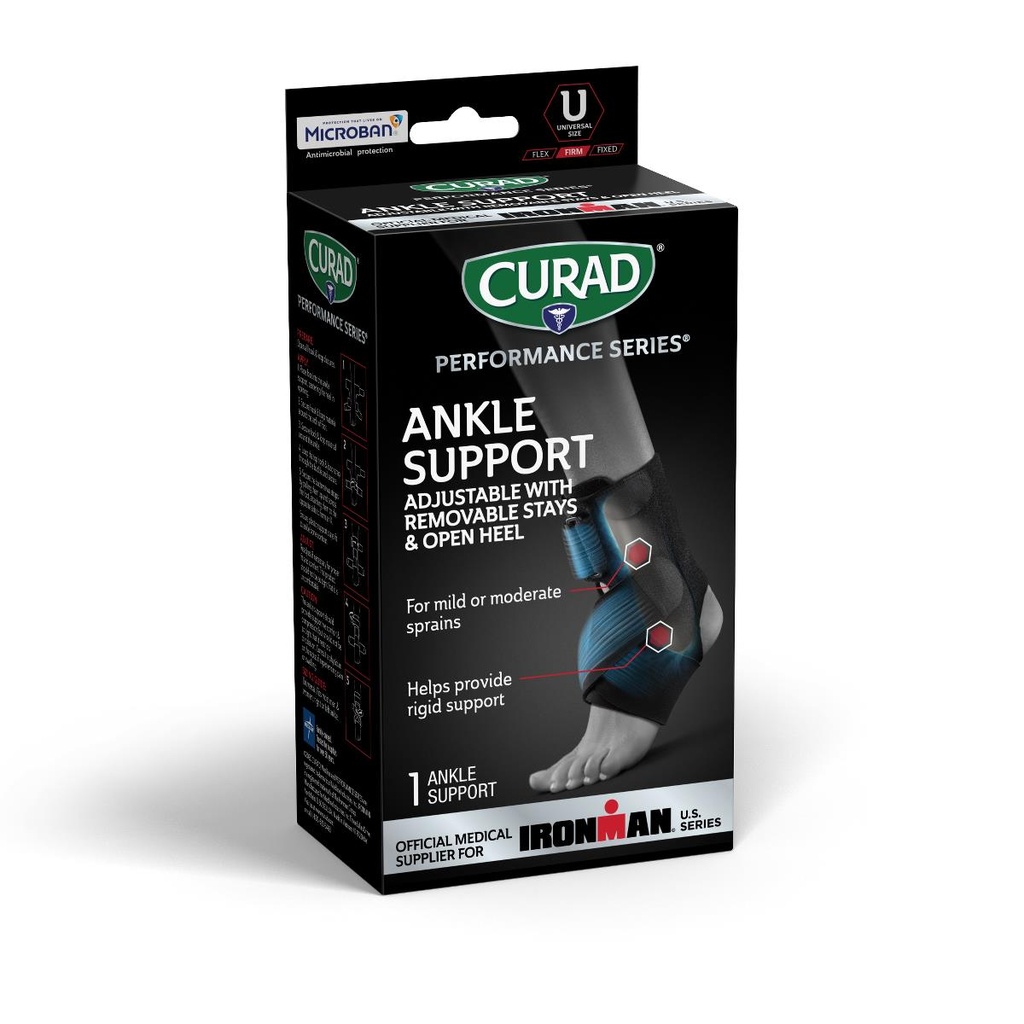 CURAD Performance Series IRONMAN Ankle Support with Stays, Black, Universal Size 