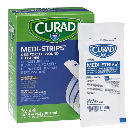 [NON250412] CURAD Medi-Strip Reinforced Wound Closures, Box of 50 1/2" x 4"