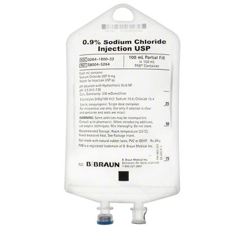 [S8004-5264] B Braun 0.9% Sodium Chloride Injection (100ml Fill in 150ml PAB), Case of 64