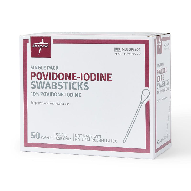 Medline Povidone-Iodine PVP Swabstick, Single Packs, Box of 50