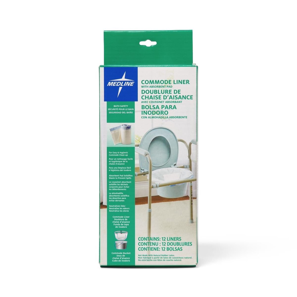 Medline Commode Liner with Absorbent Pad, 12 / Box