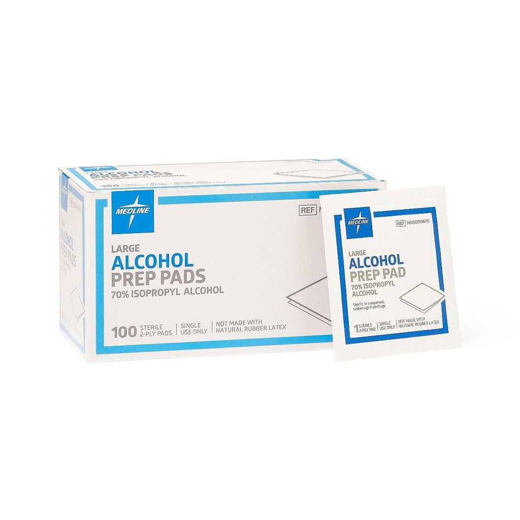 Medline LARGE Sterile Alcohol Prep Pads, 100 / Box