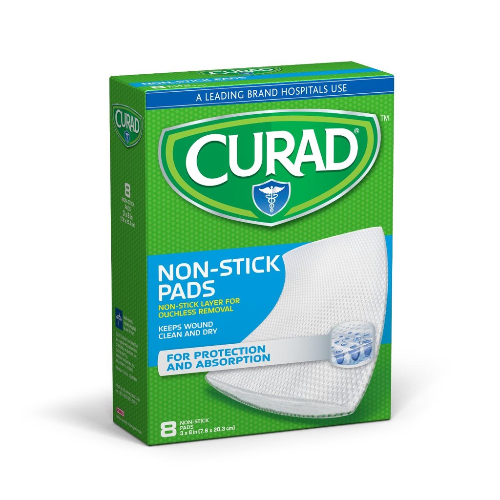 Nonstick Pads: CURAD Sterile Nonstick Pads; (3" x 8"); 8/Box