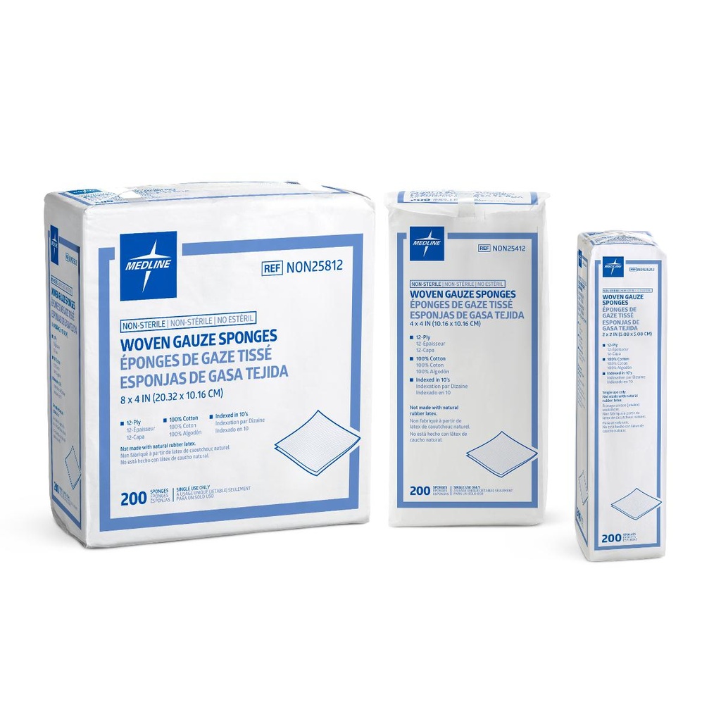 Gauze: Medline 12ply Woven Non-Sterile Sponges; 8" x 4"