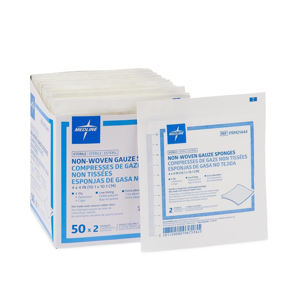 Gauze: Sterile Woven 12Ply Sponge (2" x 2");  100/Box