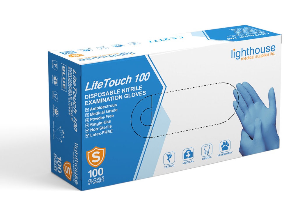 LiteTouch 100 X-Large Nitrile Medical Examination Gloves, Powder-Free, Non- Sterile, Blue 100 / Box