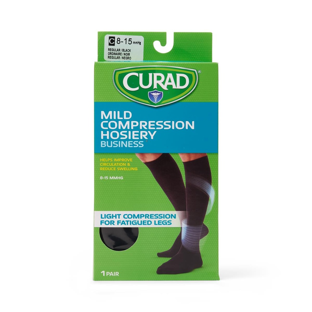 CURAD Compression Socks, Knee High, 20-30 mmHg, Black, Size C (L) 