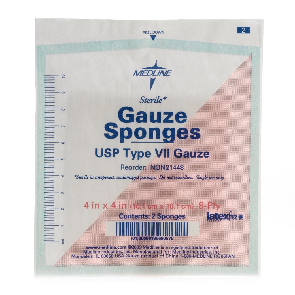 Gauze: Medline 8Ply Sterile Woven Sponge; 4" x 4"