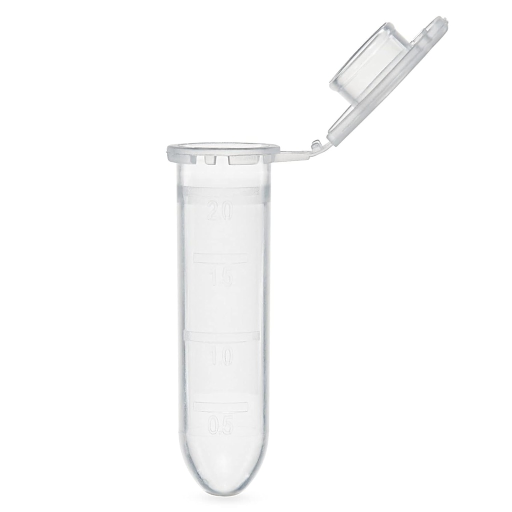 Microcentrifuge Tube, 2.0mL, PP, Attached Locking Snap Cap, Graduated, Natural, Lot Certified: Rnase, Dnase, Pyrogen, ATP and Human DNA (Bag of 500)