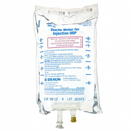 [L8501-01] BBraun Sterile Water for Injection (USP 500mL EXCEL) Case of 24