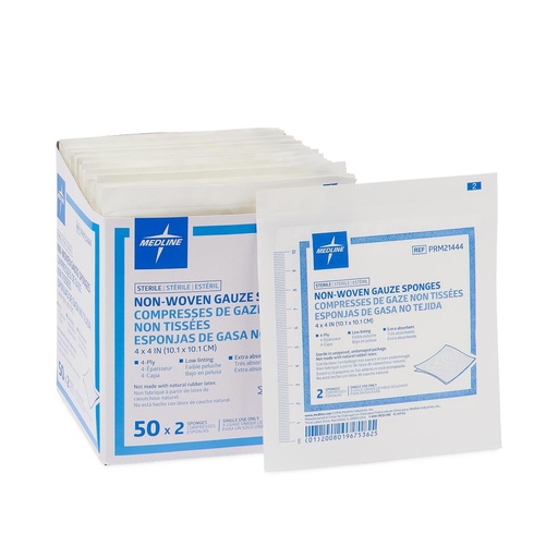 [PRM21444] Gauze: Sterile 4ply Nonwoven Sponge (4" x 4"); 50/Box