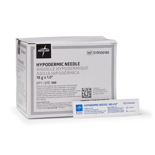 [SYR100185] Standard Hypodermic Needles with Regular Bevel, 18G x 1" - Box of 100