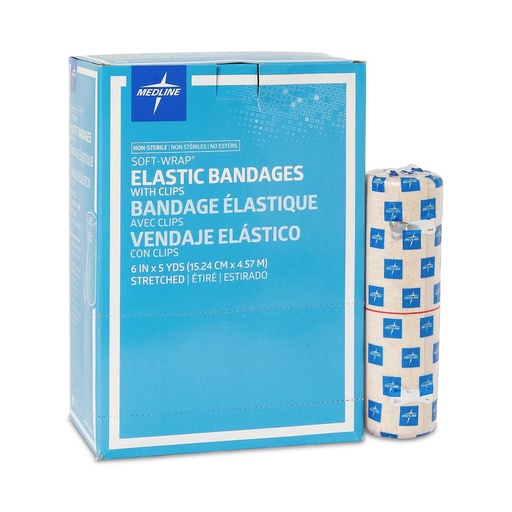 [MDS046006ZZ] BANDAGE, ELASTIC, SOFT-WRAP, 6" X 5YD, CLIPS