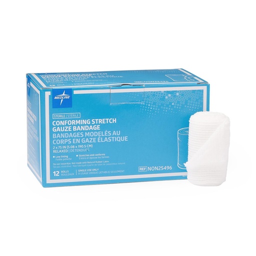 [NON25497] Medline Sterile Conforming Stretch Gauze Bandages - 3" x 75" Rolls, 12/Box