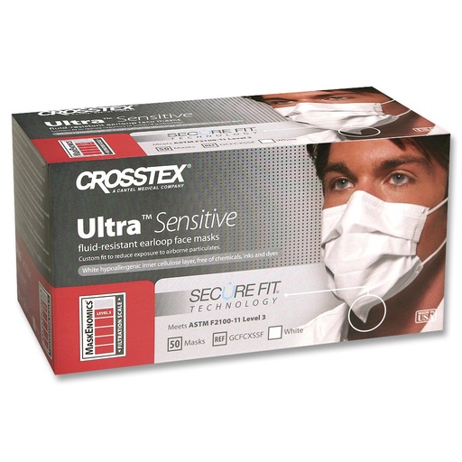 [GCFCXSFSF] Mask: Crosstex Ultra-Sensitive Earloop Mask w/Secure Fit Technology; 40/Box