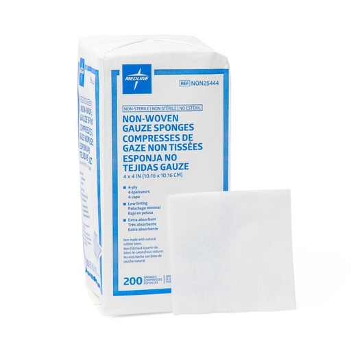 [NON25444] Gauze: Nonsterile Nonwoven 4-Ply Sponges; 4" x 4"