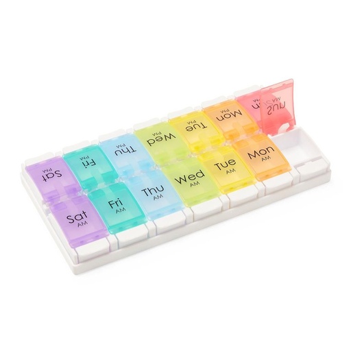 [NON36690] 7-Day Pill Organizer with Easy Push Buttons, Multicolor, 2x / Day
