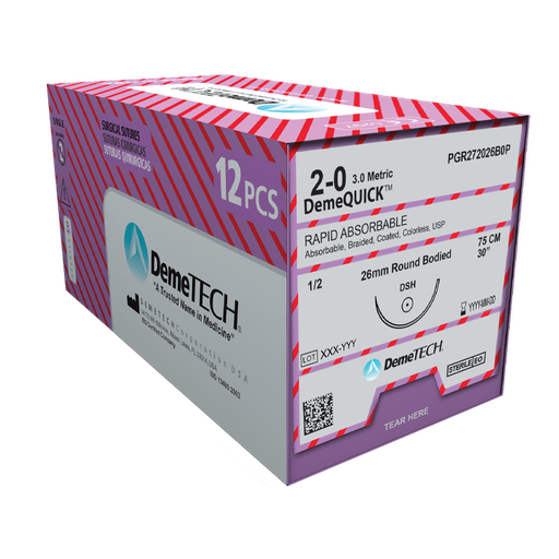 [PGR176011F13M] DemeQUICK Rapid Absorbable Suture USP 6/0 45cm Thread length (11MM / 3/8 CIRCLE / PRECISION POINT REVERSE CUTTING NEEDLE) - BOX OF 12 PIECES