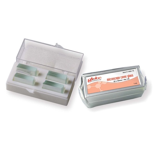 [1404-20] Microscope Cover Glass, 22mm x 22mm, # 2 Thickness (Appx. 136 / 1oz box)